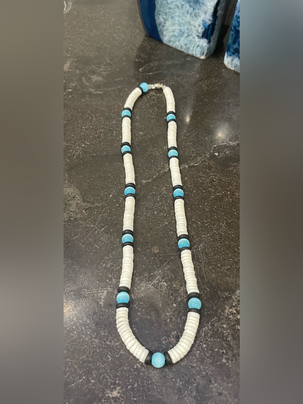 Handmade Pucca Shell White and Blue Beaded Necklace